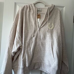 PINK Victoria's Secret Light Beige Zip-Up Hoodie